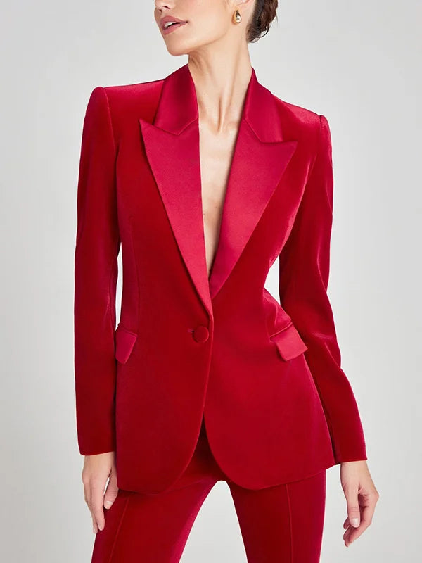 Sofia | Blazer in Velluto Rosso con Revers a Picco