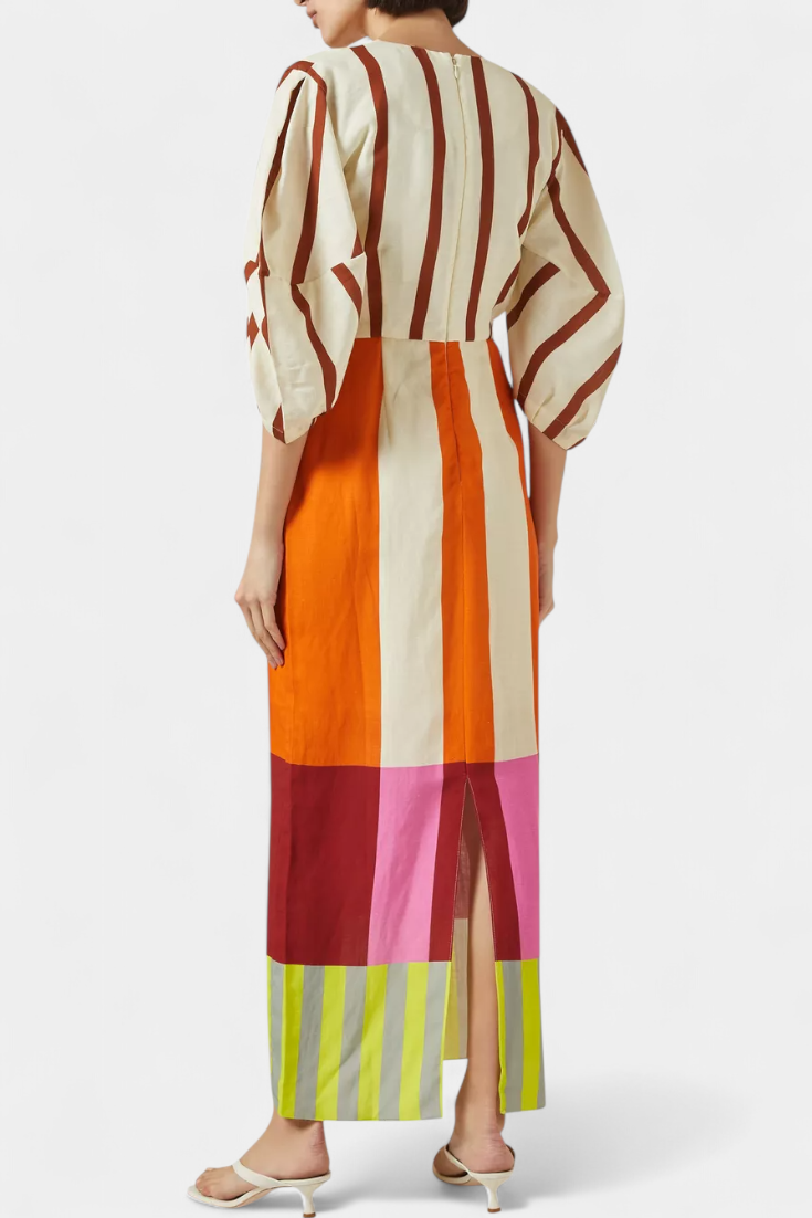 Alison | Abito Lungo Multicolor con Nodo Frontale