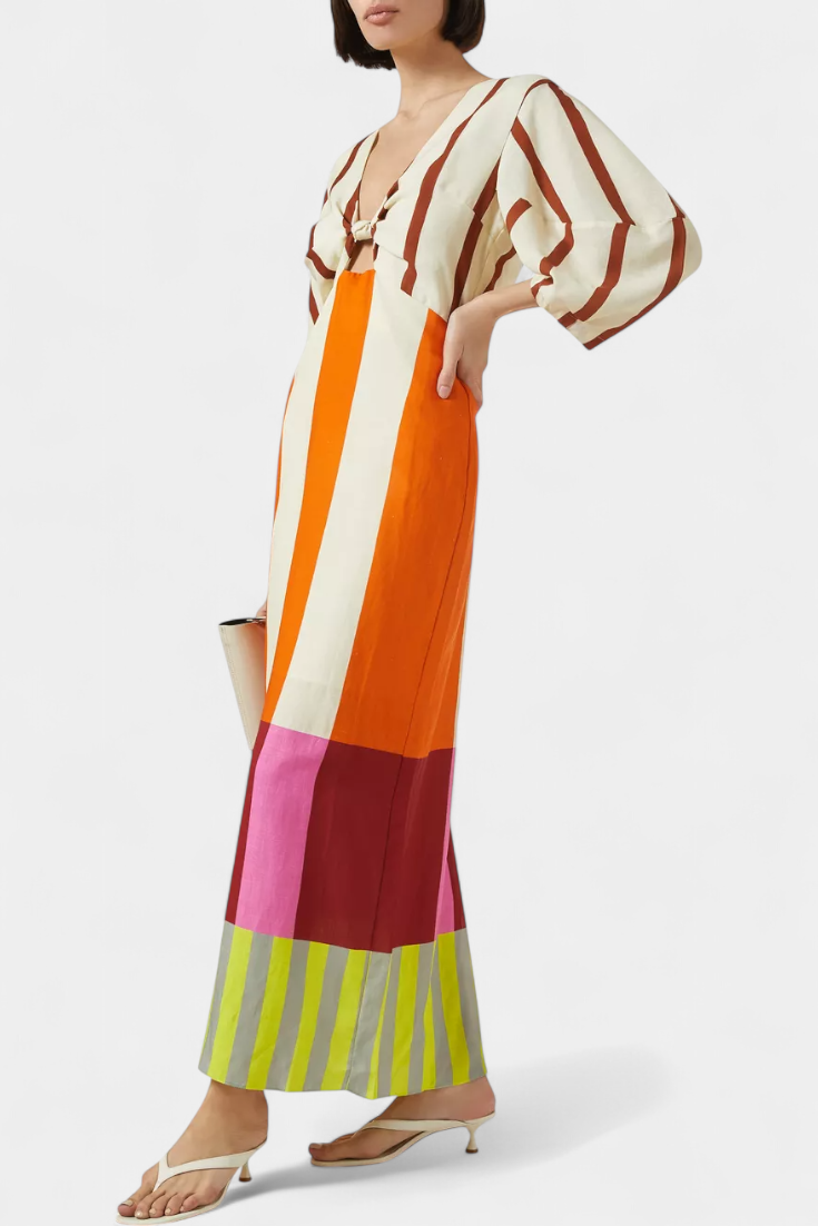 Alison | Abito Lungo Multicolor con Nodo Frontale