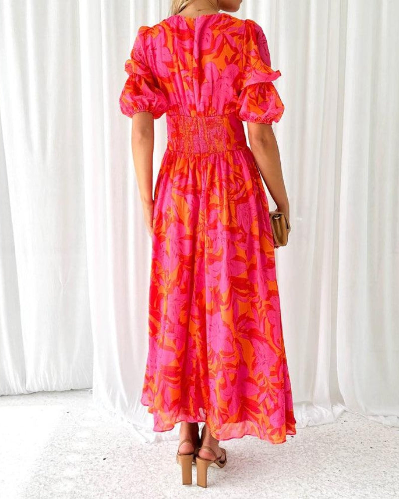 Lucia | Abito Lungo Estivo Rosa Arancio Fluido