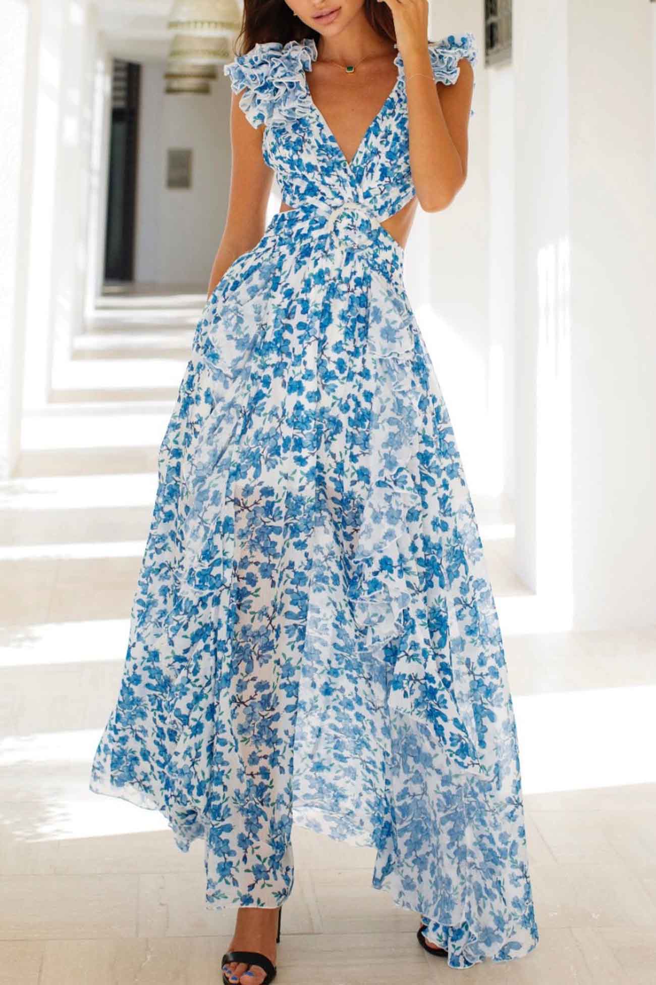 Isadora | Ruffle Sleeve Cut-Out Maxi Dress