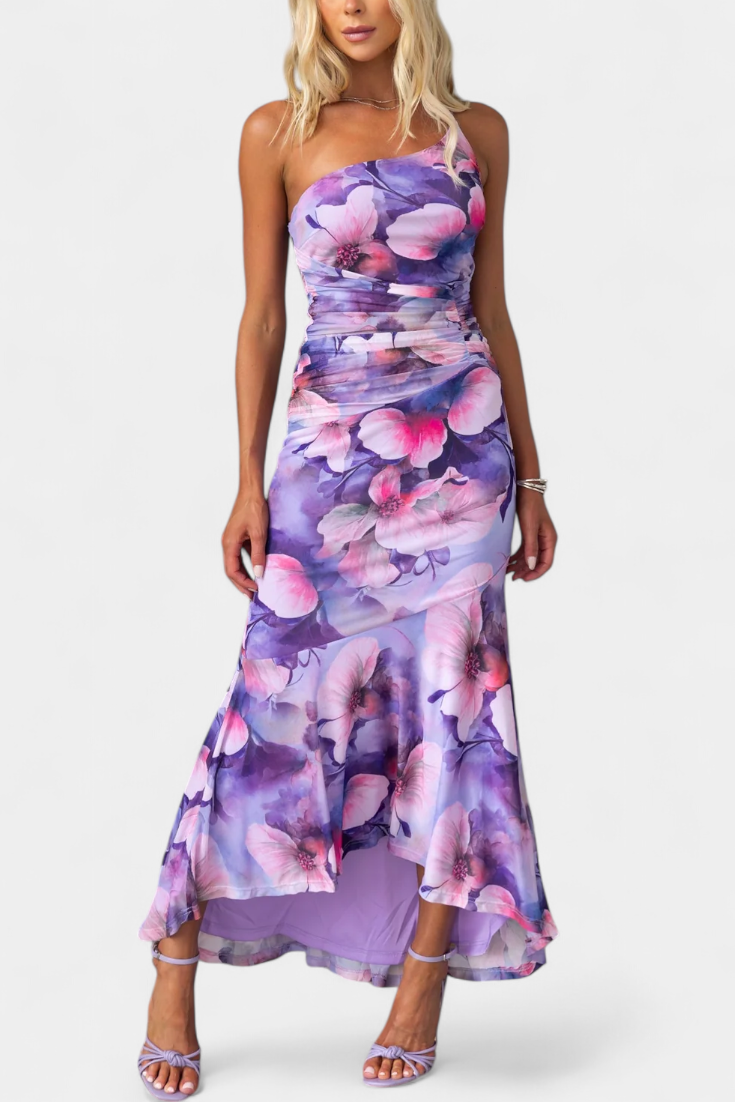 Abigail Vestito Floreale a Una Sola Manica