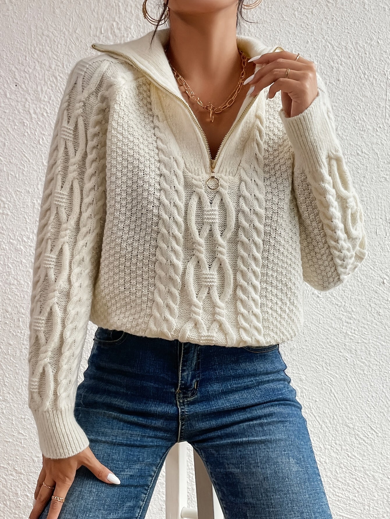 Harlow – Maglione a Treccia con Collo Zip