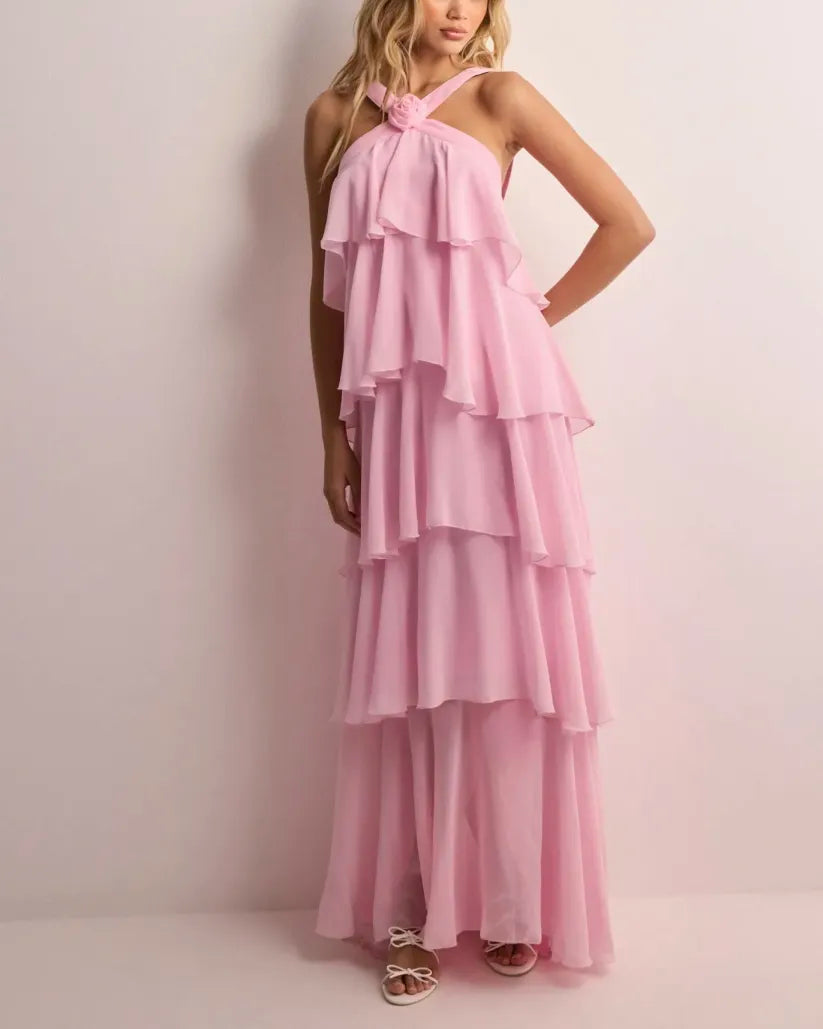 Amira | Abito Maxi Senza Schiena con Volant