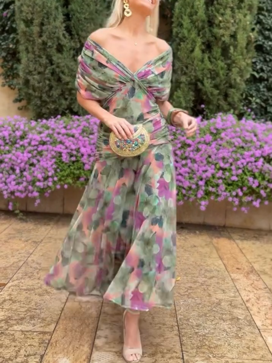 Alondra | Abito Lungo con Stampa Floreale e Scollo a V