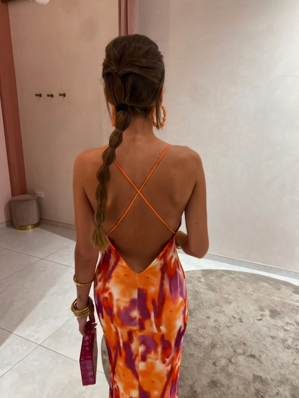 Allegra – Abito Lungo con Stampa Accesa e Spalline Sottili