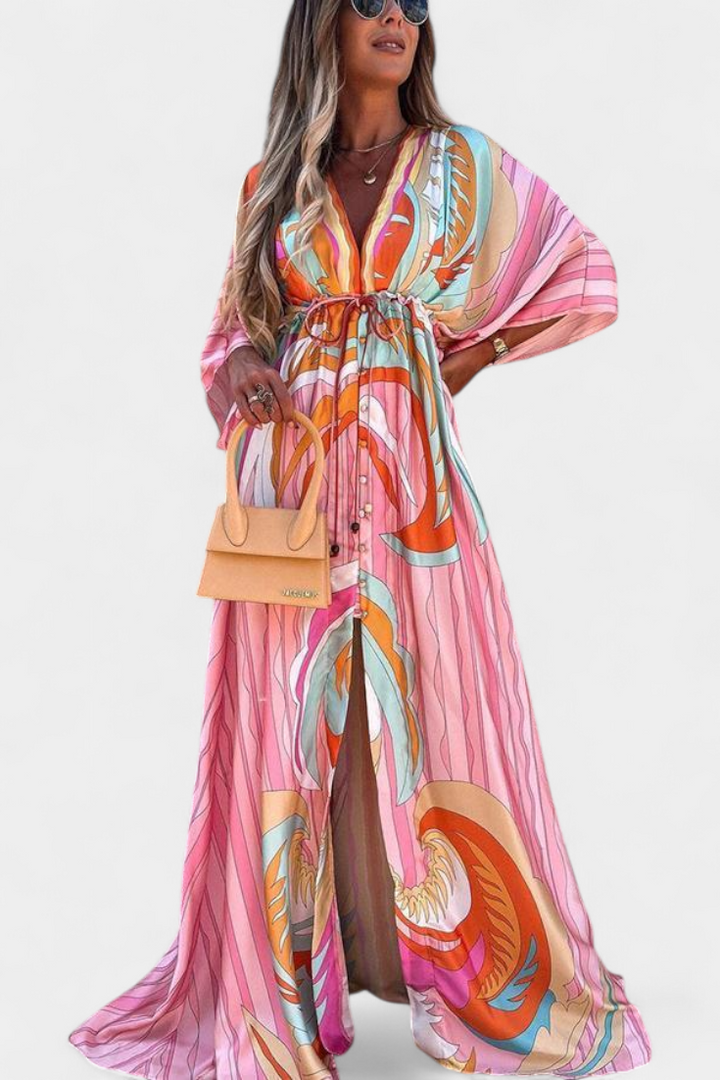 Joelle Vestito Morbido Arcobaleno con Manica a Pipistrello