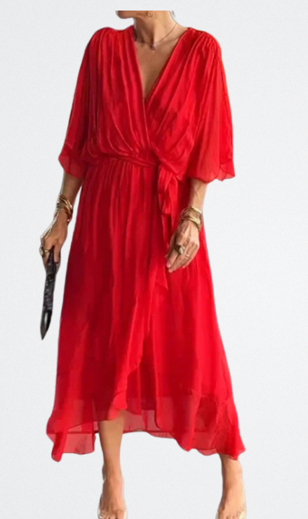 Monica - Vestito in chiffon di seta con scollatura a V