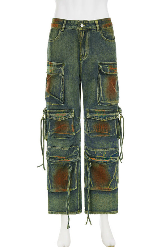 Sofia™ | Pantaloni cargo in denim a vita alta