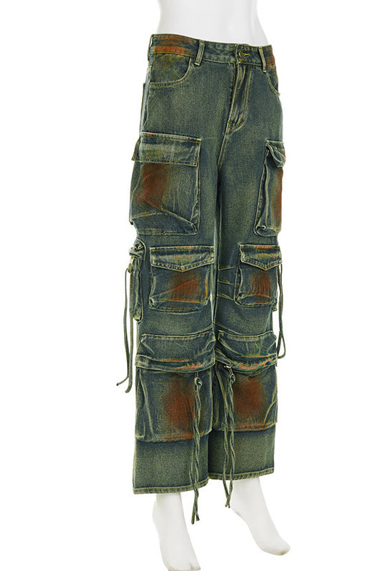 Sofia™ | Pantaloni cargo in denim a vita alta