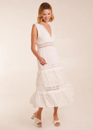 SHEIN VCAY Guipure Lace Insert Ruffle Hem Dress