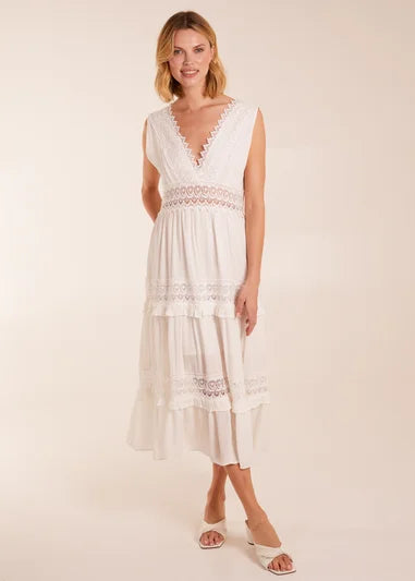 SHEIN VCAY Guipure Lace Insert Ruffle Hem Dress