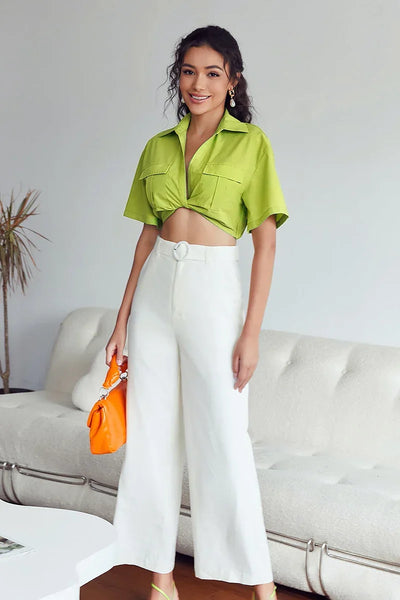 Sofia™ | Blusa in Lino Cropped Twisted Kay