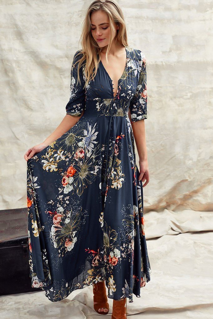 Emma – Vestito Maxi Indiana in Stampa Indigo