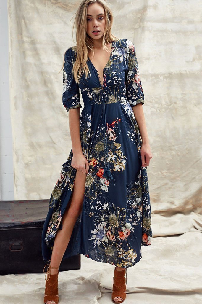 Emma – Vestito Maxi Indiana in Stampa Indigo