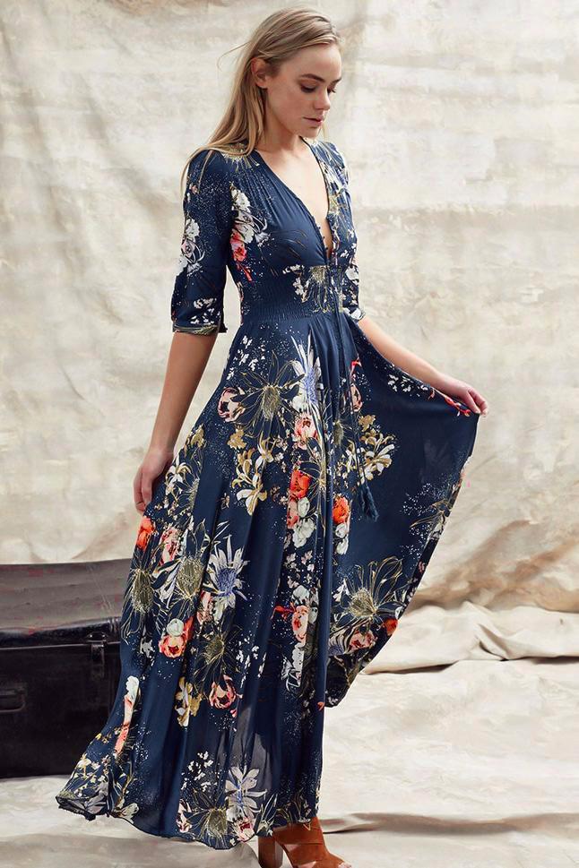 Emma – Vestito Maxi Indiana in Stampa Indigo