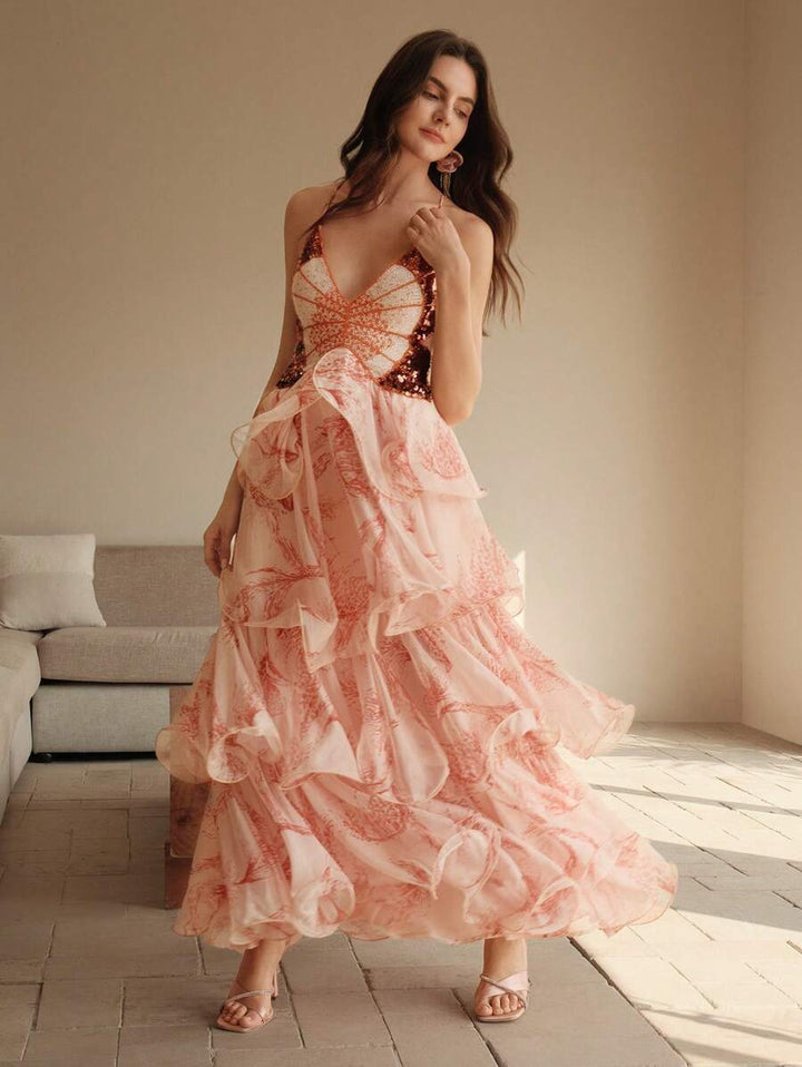 Fiorella | Abito Volant con Dettagli Brillanti