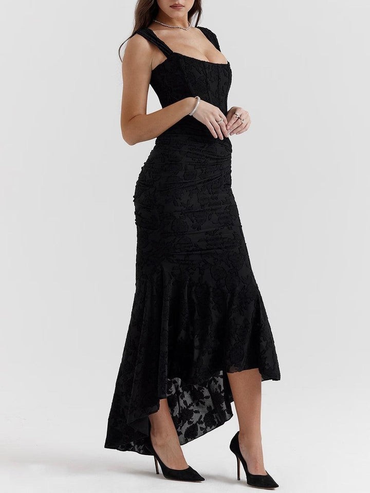 Giulia | Abito maxi floreale blu campanula