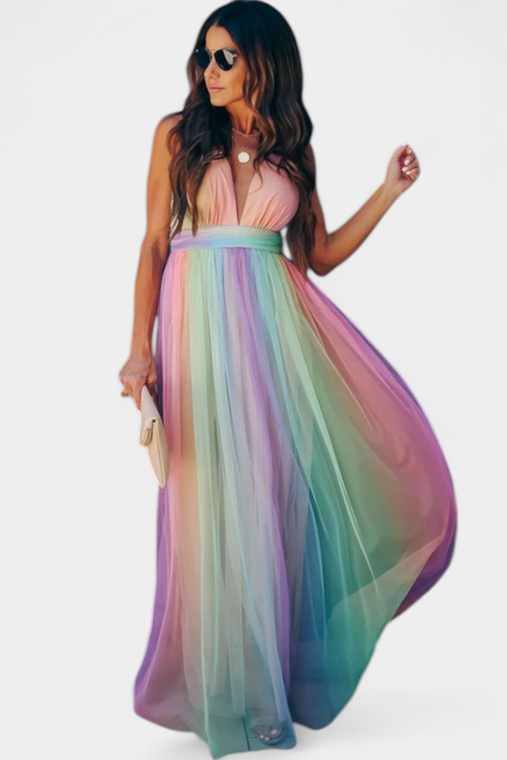 Gretchen Vestito a Righe Multicolore con Scollatura a V