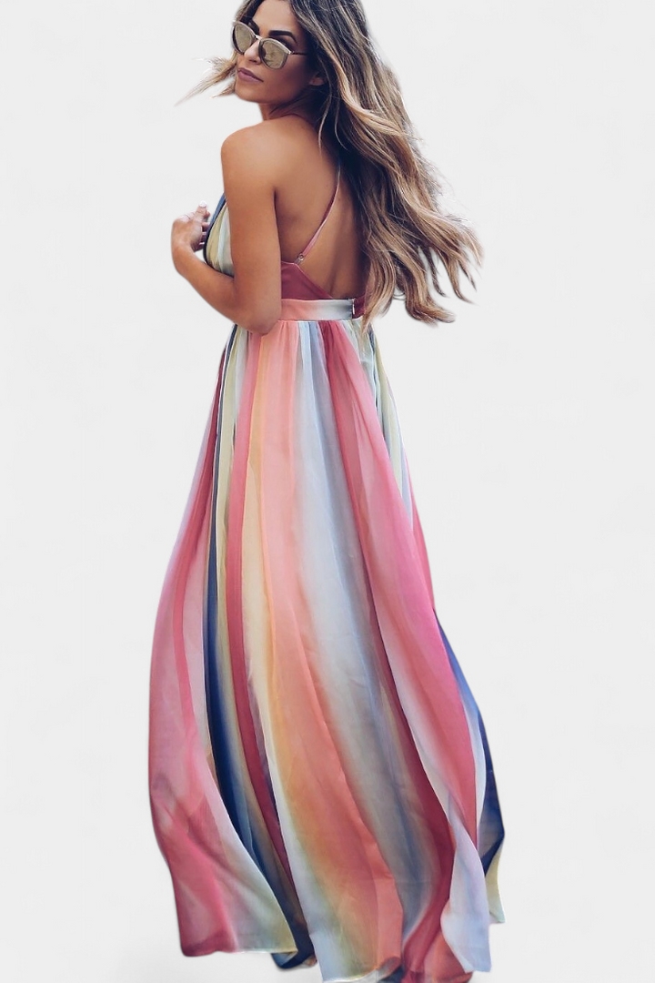 Gretchen Vestito a Righe Multicolore con Scollatura a V