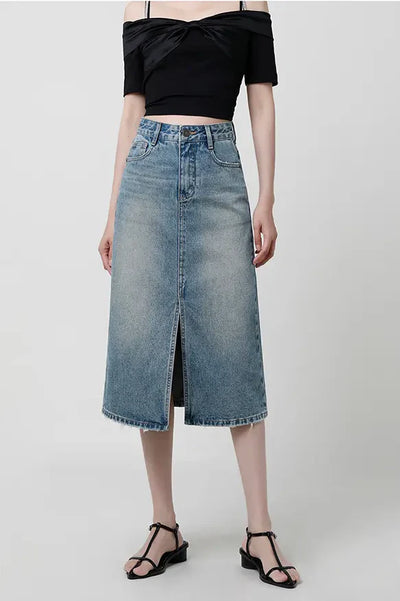 Sofia™ | Gonna in denim a vita alta con spacco