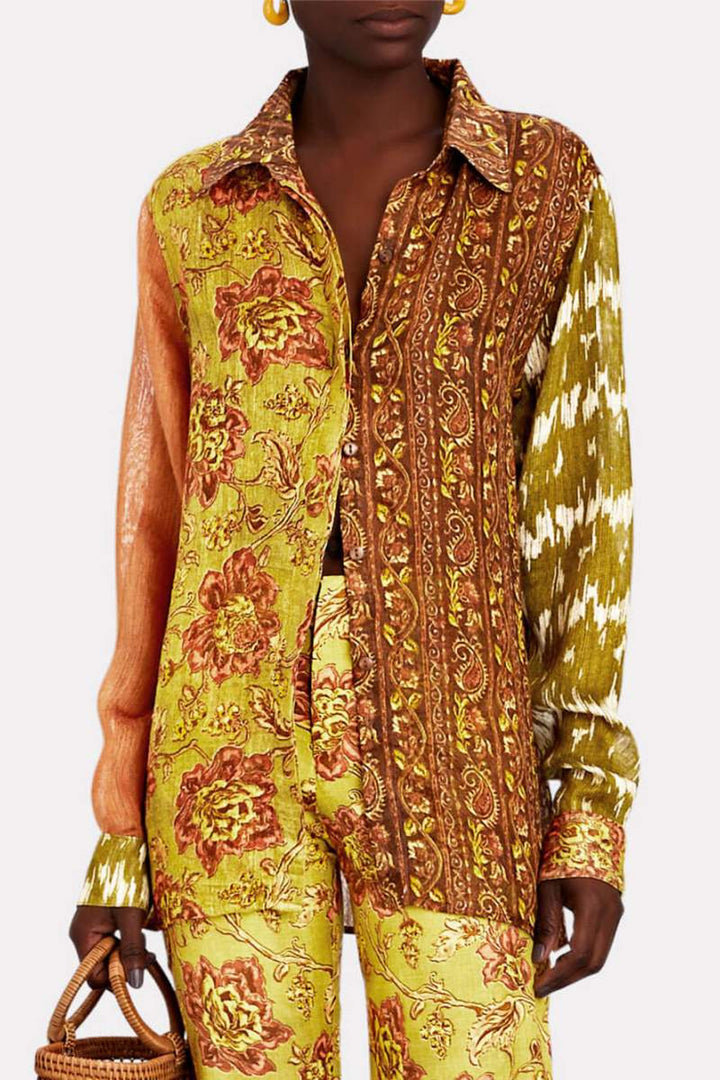 Sofia™ | Top Unico in Poliestere Riciclato con Bottoni e Stampa Etnica