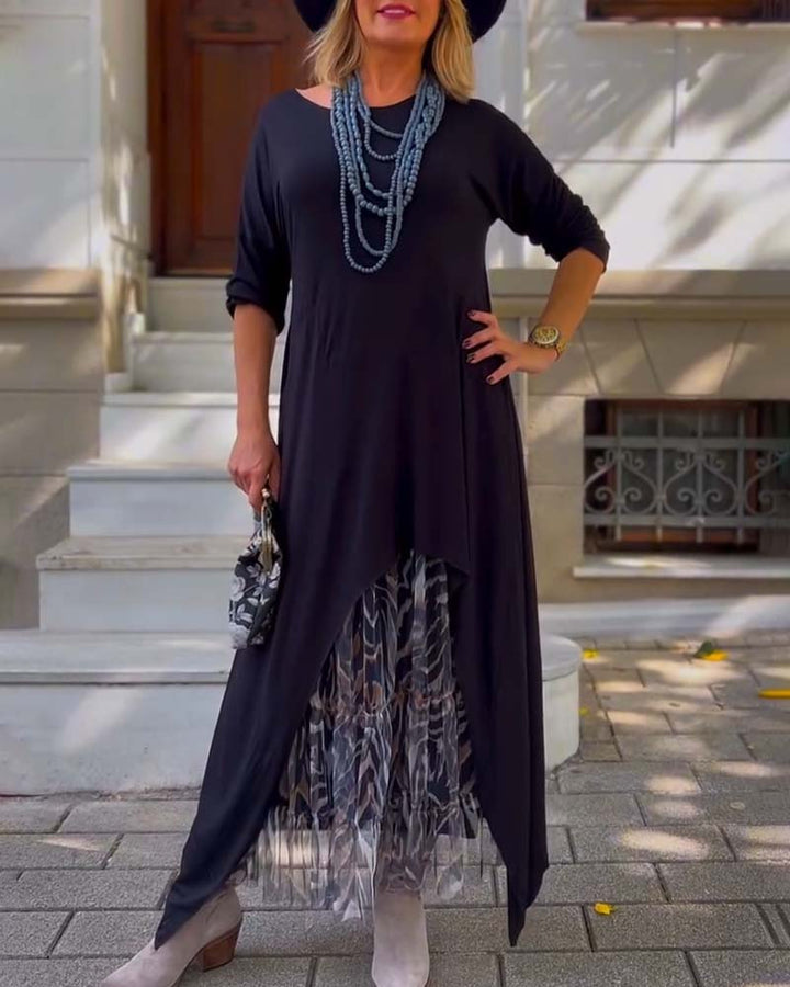 RAFFAELLA | Abito Asimmetrico a Maniche Lunghe con Gonna Effetto Tulle per un Look Chic e Unico