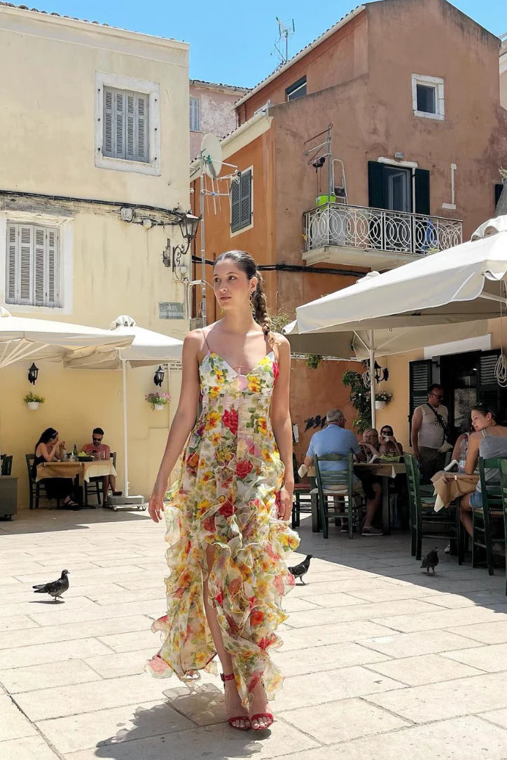 Rosa | Abito Estivo con Volant e Stampa Floreale