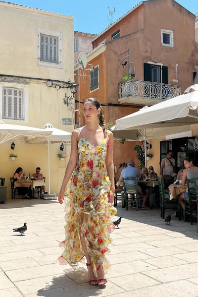 Rosa | Abito Estivo con Volant e Stampa Floreale