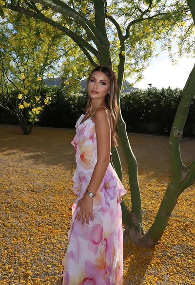 Nylah | Abito Maxi con Rouches Floreali