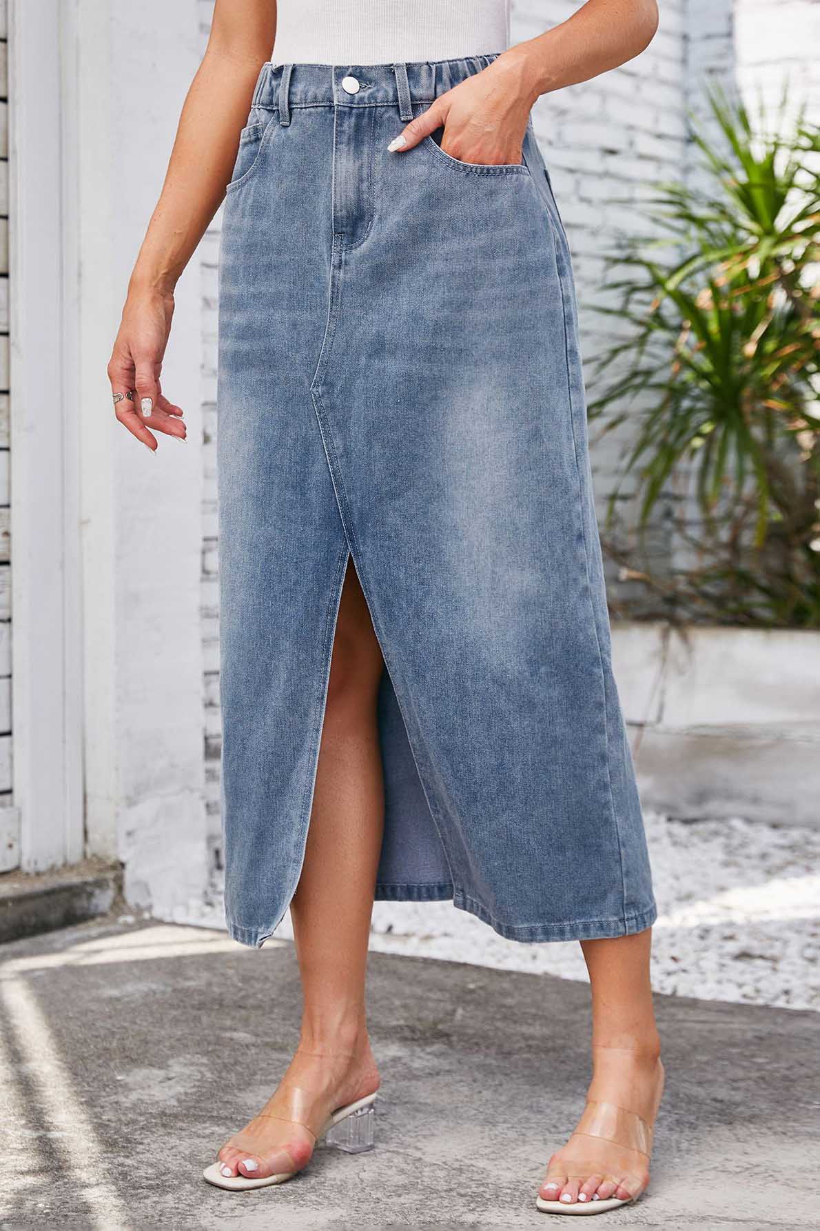Sofia™ | Gonna Midi in Denim Lavato con Vita Elastico