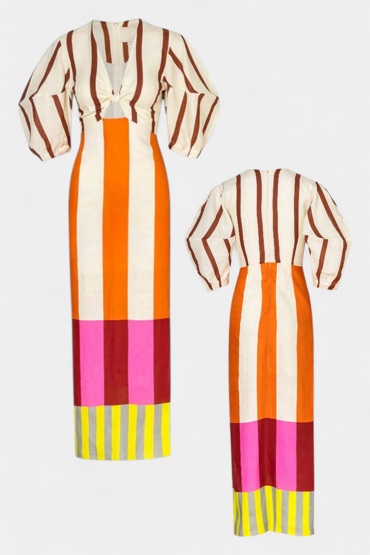 Vestito Alison Morbido con Scollatura Frontale e Maniche Voluminose