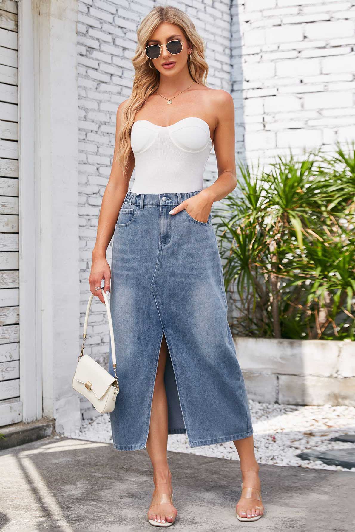 Sofia™ | Gonna Midi in Denim Lavato con Vita Elastico