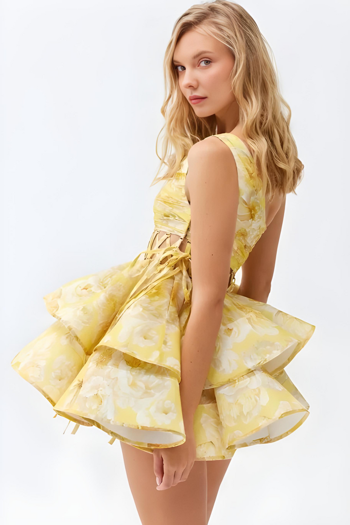Daphne | Abito Mini Floreale a Spalla Unica