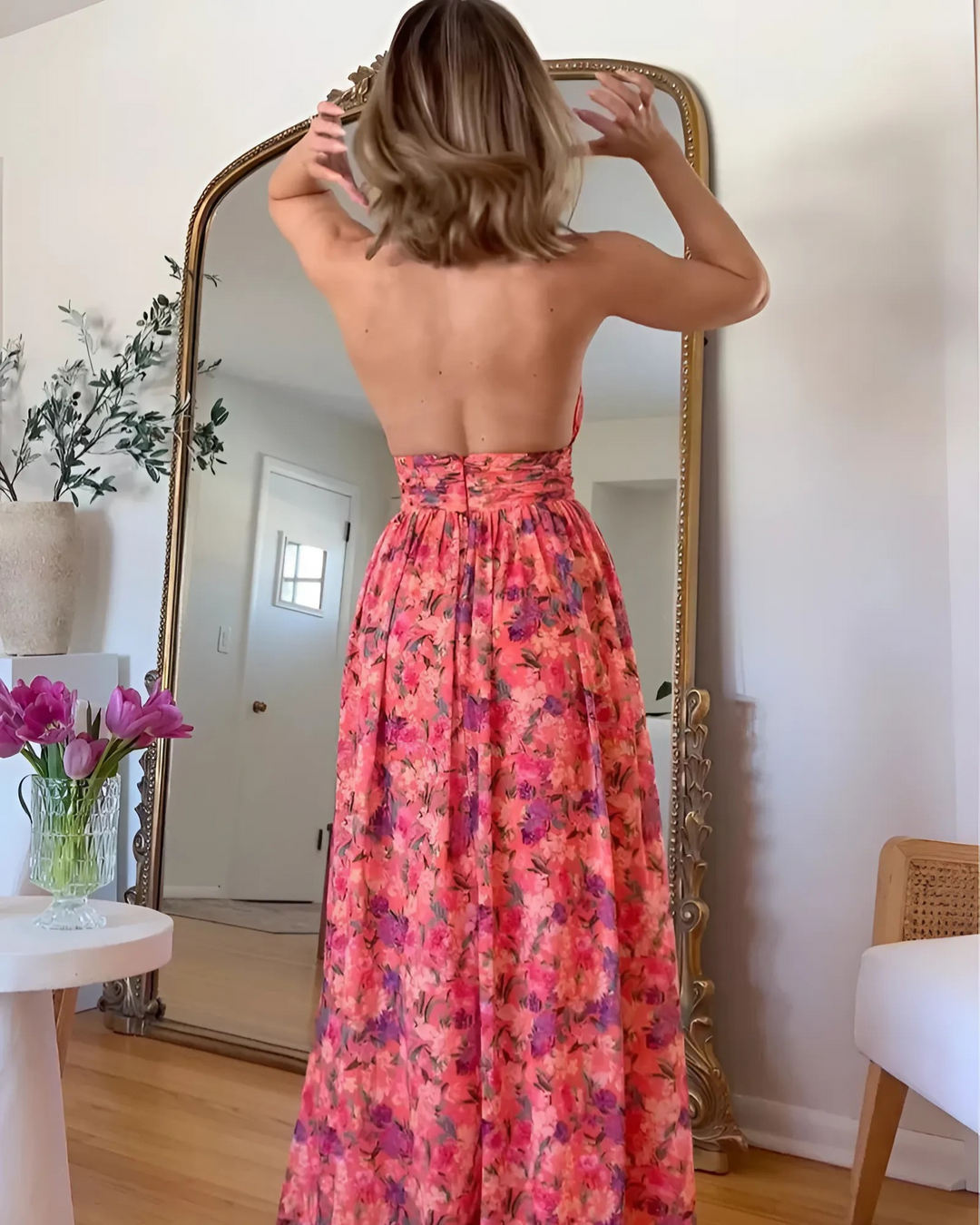 Isa Luna | Abito Maxy senza schiena con stampa floreale