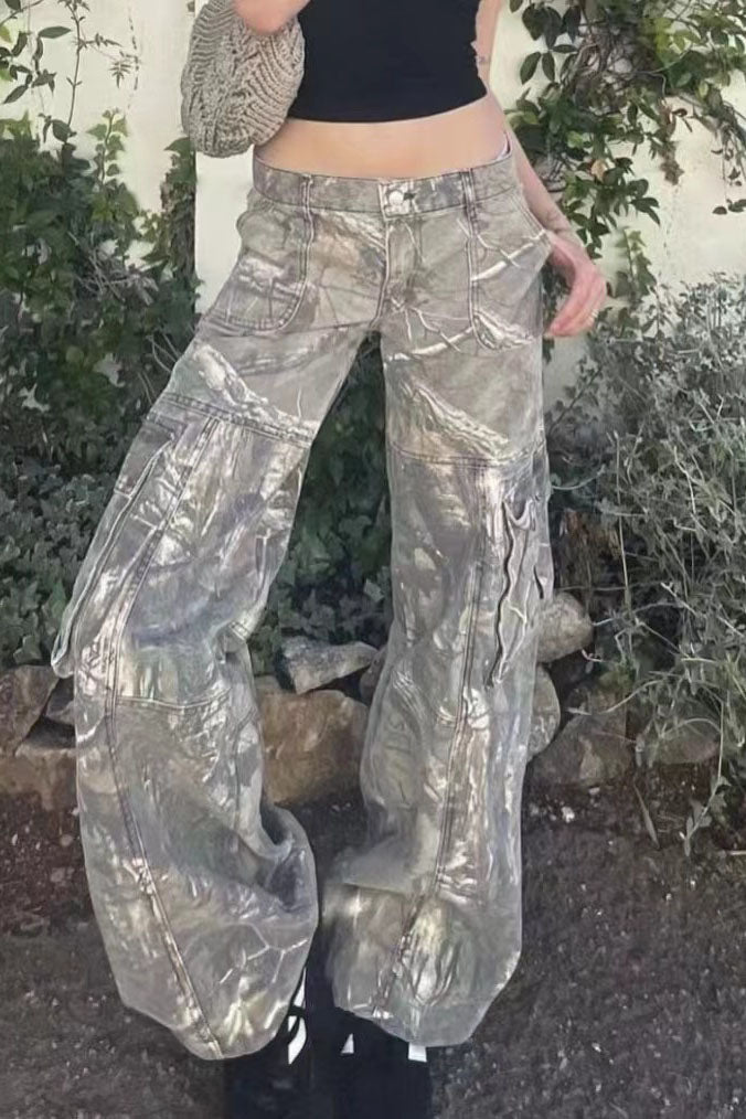 Sofia™ | Pantaloni cargo in denim a vita alta