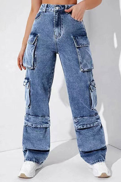 Sofia™ | Pantaloni cargo in denim a vita alta