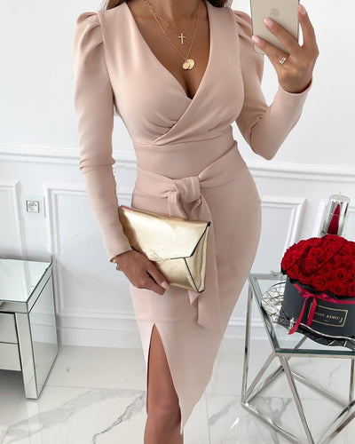 Caitlyn - Vestito Midi con Scollo a V e Spalline Legate