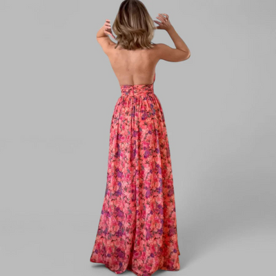 Isa Luna | Vestito Maxì senza Schiena con Stampa di Fiori