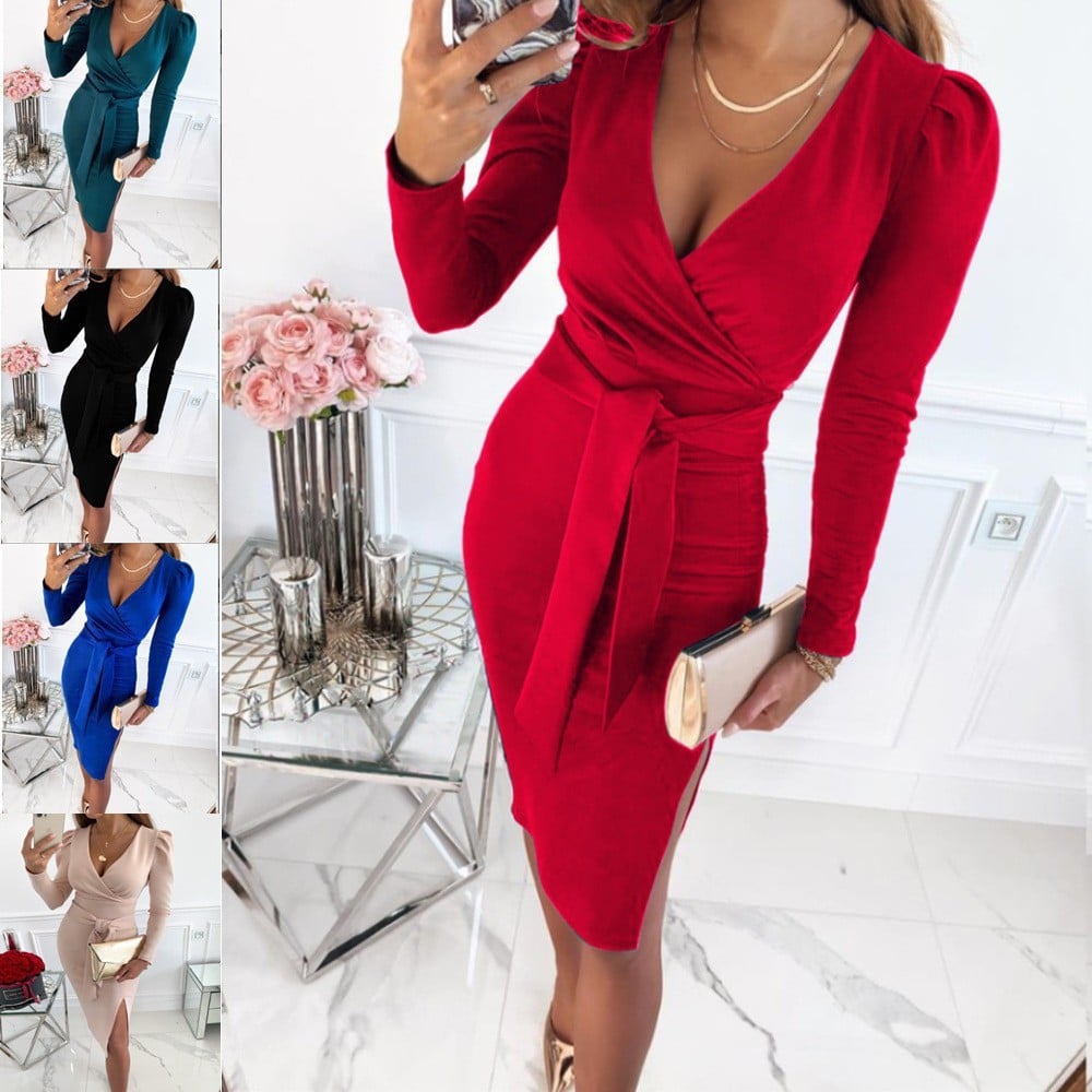 Caitlyn - Vestito Midi con Scollo a V e Spalline Legate