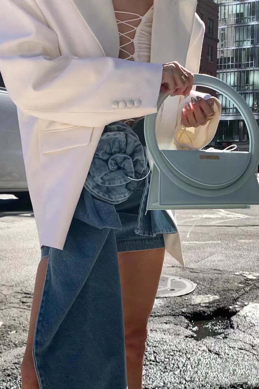 Sofia™ | Mini Denim Skirt with 3D Rose Accents