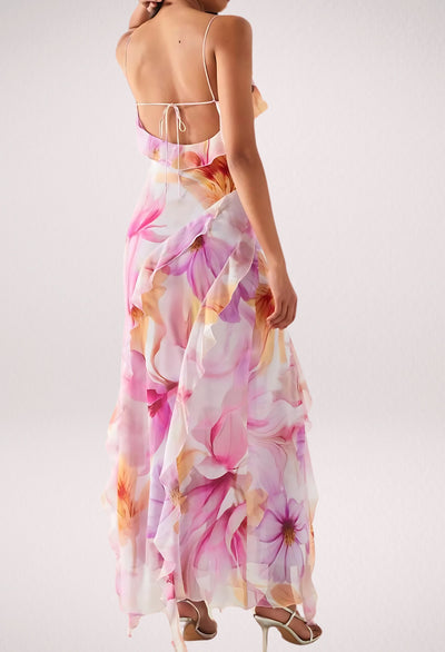 Nylah | Abito Maxi con Rouches Floreali