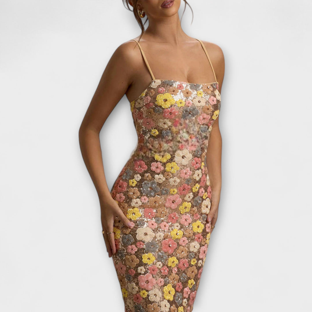 Sofia – Maxi-abito con paillettes floreali