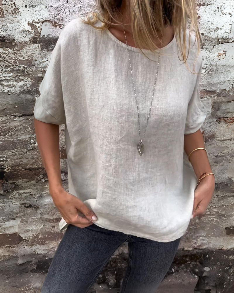 Sofia™ | Baua T-Shirt Girocollo in Cotone e Lino
