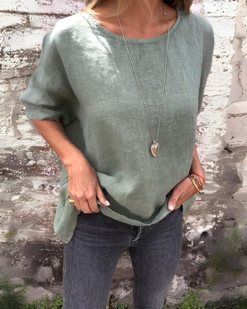 Sofia™ | Baua T-Shirt Girocollo in Cotone e Lino
