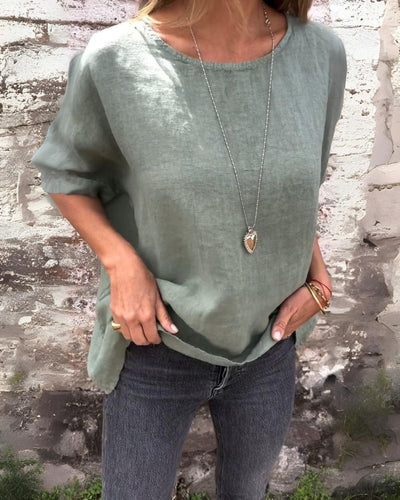 Sofia™ | Baua T-Shirt Girocollo in Cotone e Lino