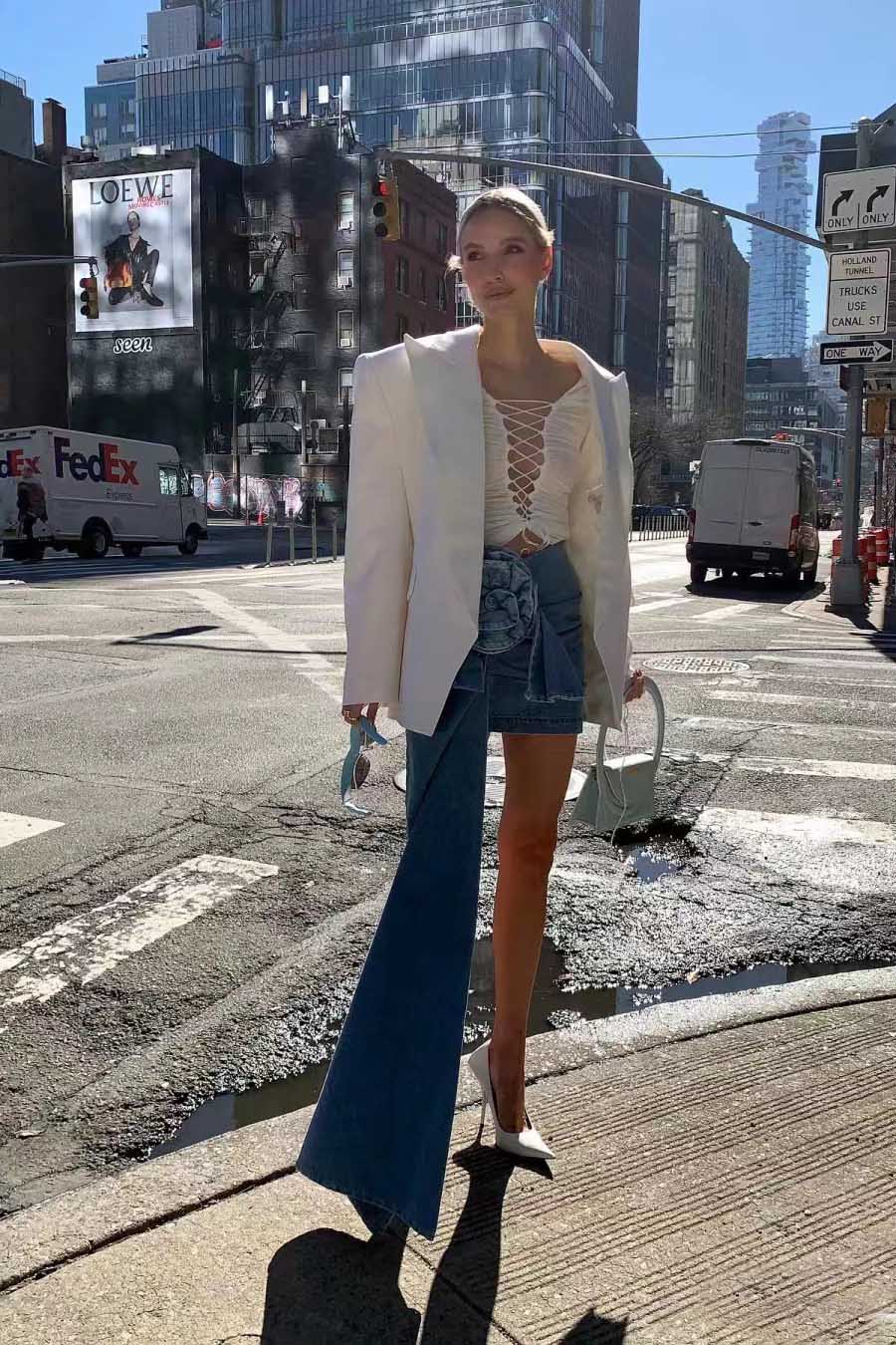 Sofia™ | Mini Denim Skirt with 3D Rose Accents