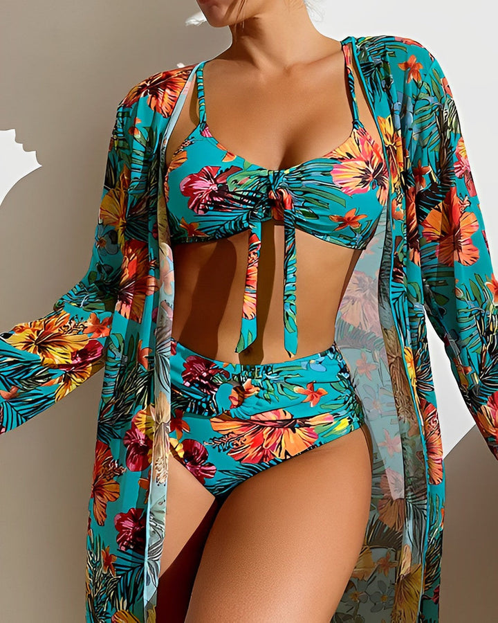 Flora | Set Bikini con Stampa Tropicale e Copricostume