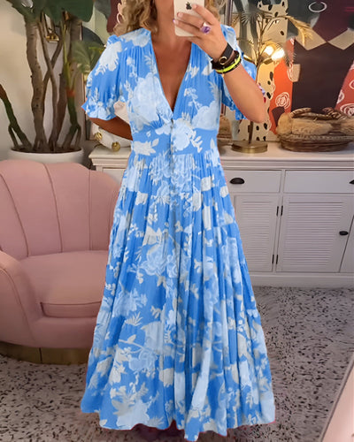 CATERINA | Abito Floreale Lungo con Tasche Nascoste e Taglio Femminile da Giorno