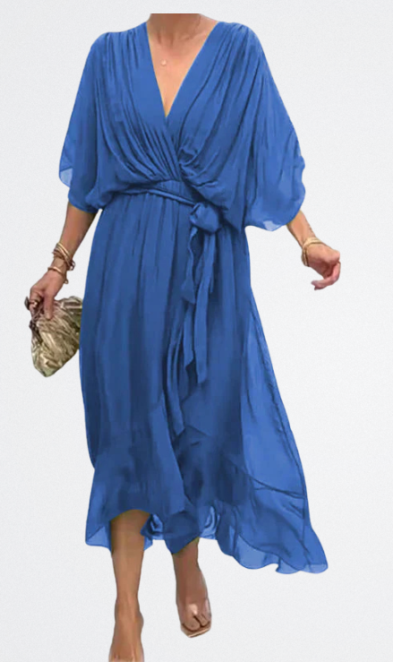 Monica - Vestito in chiffon di seta con scollatura a V